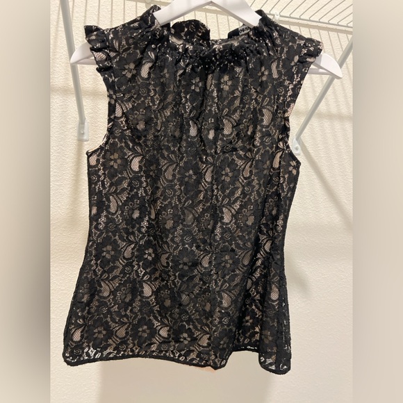 OASIS lace top, black blouse, black lace vest and lace tee, Size: S - Picture 1 of 6